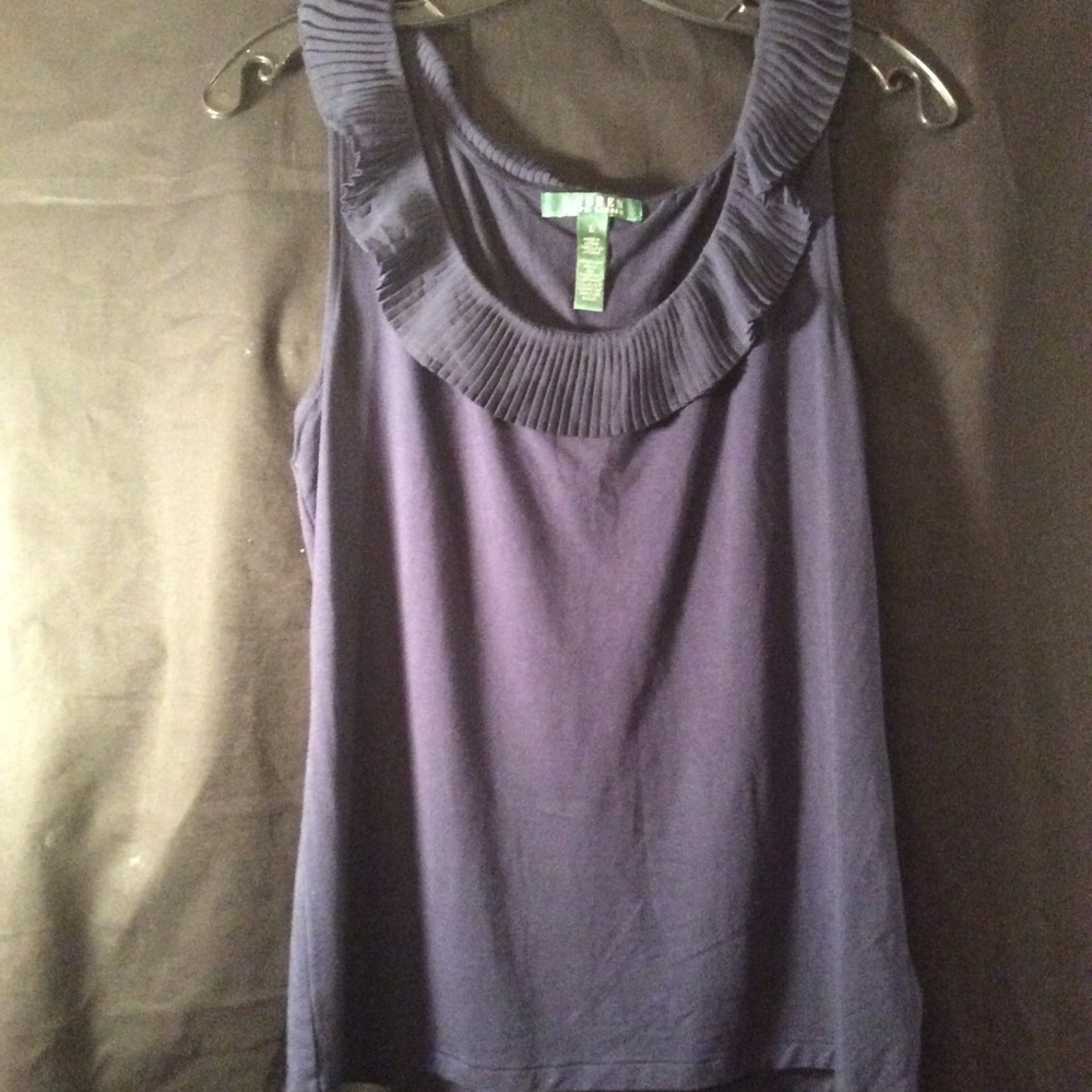 Navy blue ruffle neck tank top